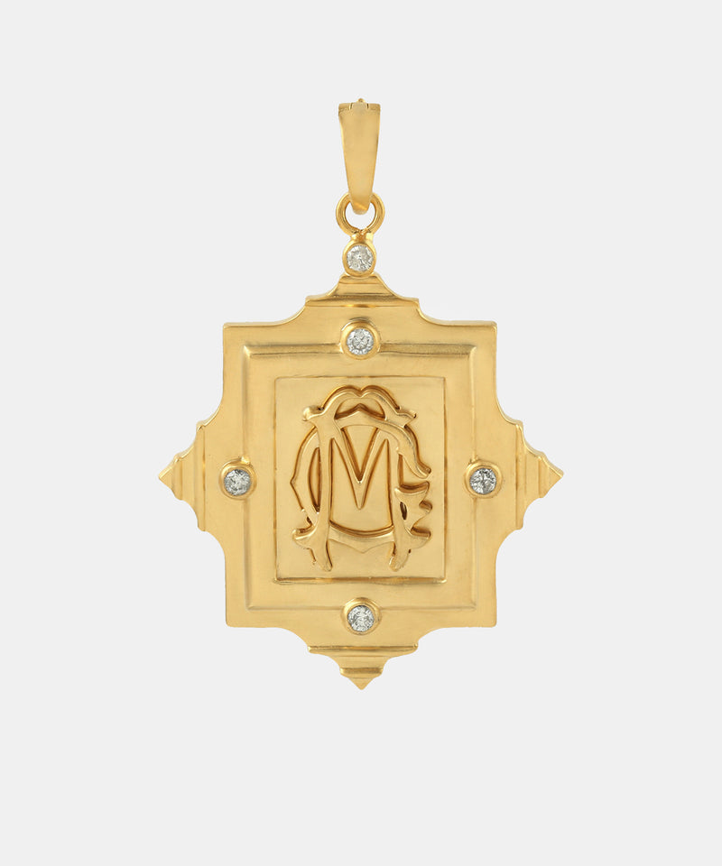 Gold Antique Monogram Charm With Diamonds