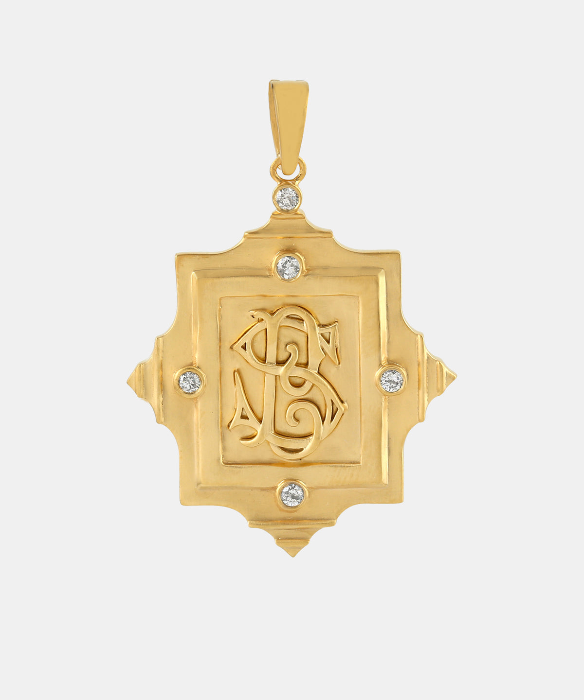 Gold Antique Monogram Charm With Diamonds