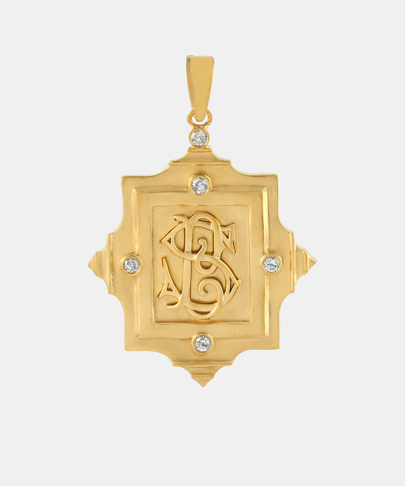 Gold Antique Monogram Charm With Diamonds