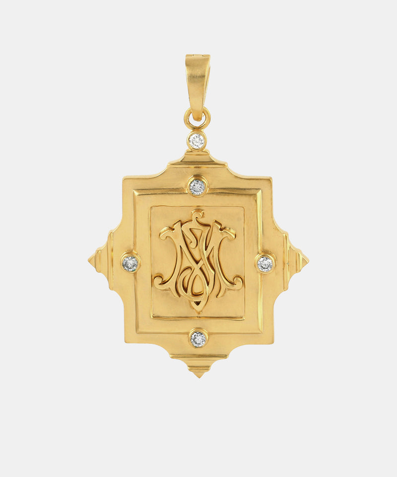 Gold Antique Monogram Charm With Diamonds