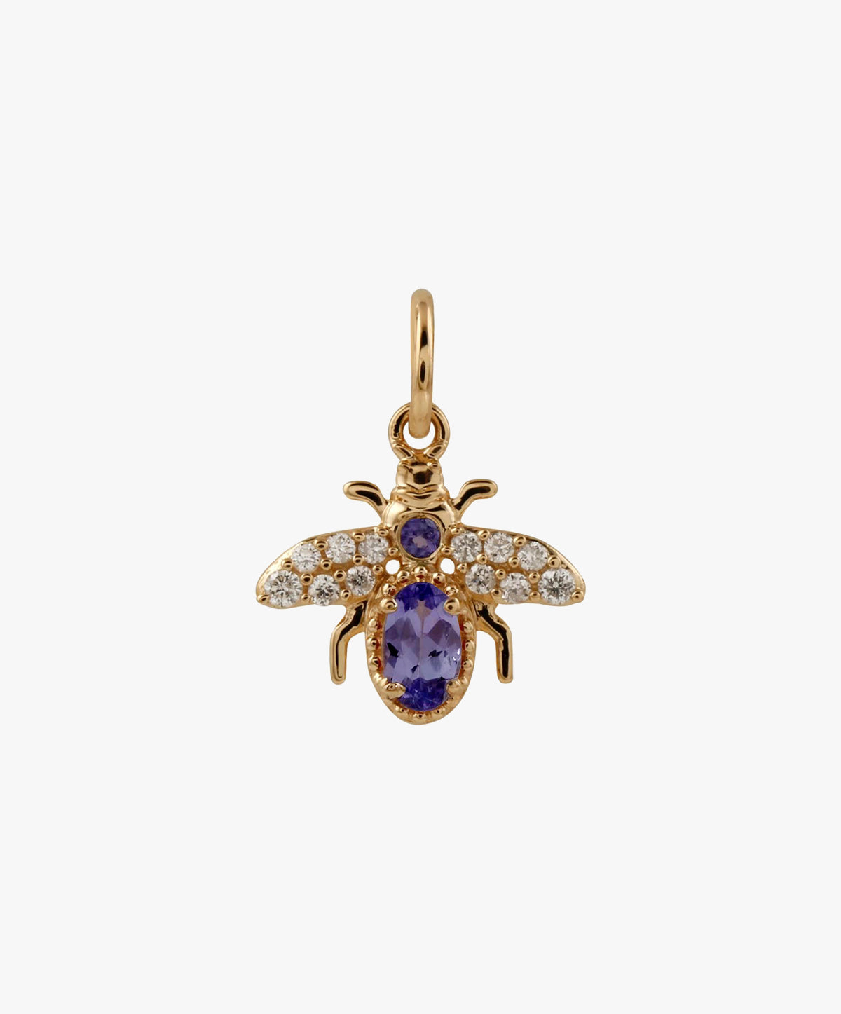 Gold Bee Charm With Amethysts & Diamonds