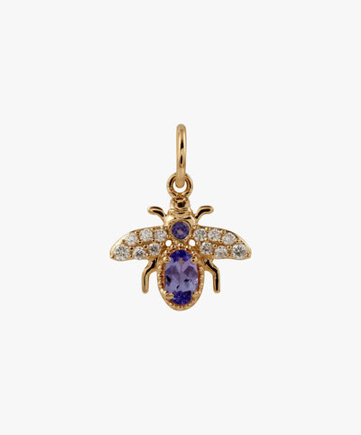 Gold Bee Charm With Amethysts & Diamonds