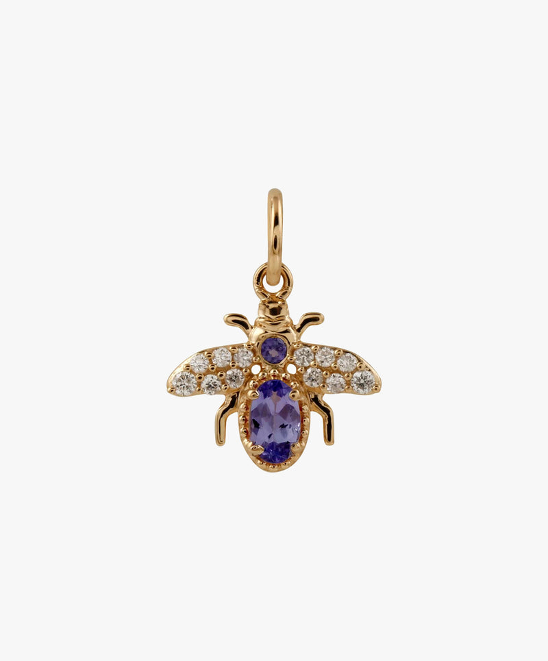 Gold Bee Charm With Amethysts & Diamonds