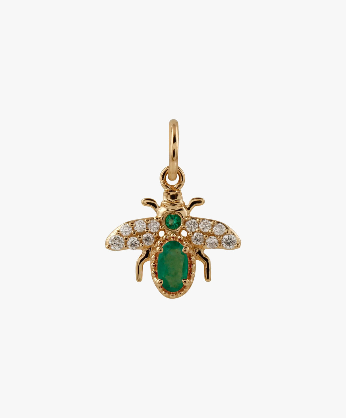 Gold Bee Charm With Emerald & Diamonds