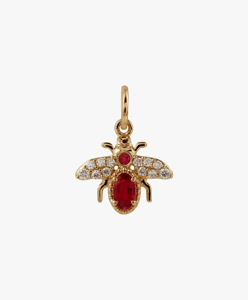 Gold Bee Charm With Rubies & Diamonds