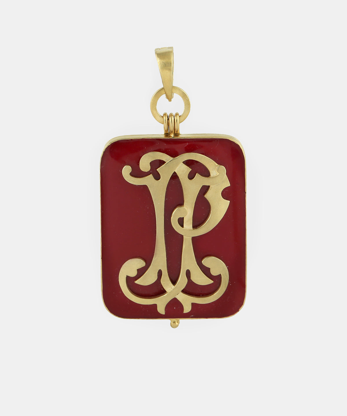 Gold Classic Large Monogram Locket With Enamel