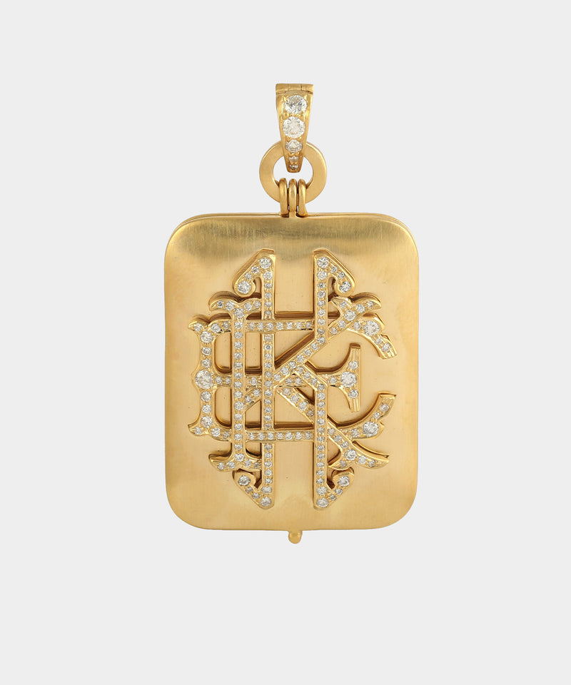 Gold Classic Monogram Locket With Diamonds