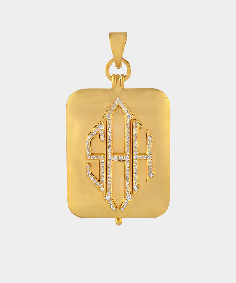 Gold Classic Monogram Locket With Diamonds
