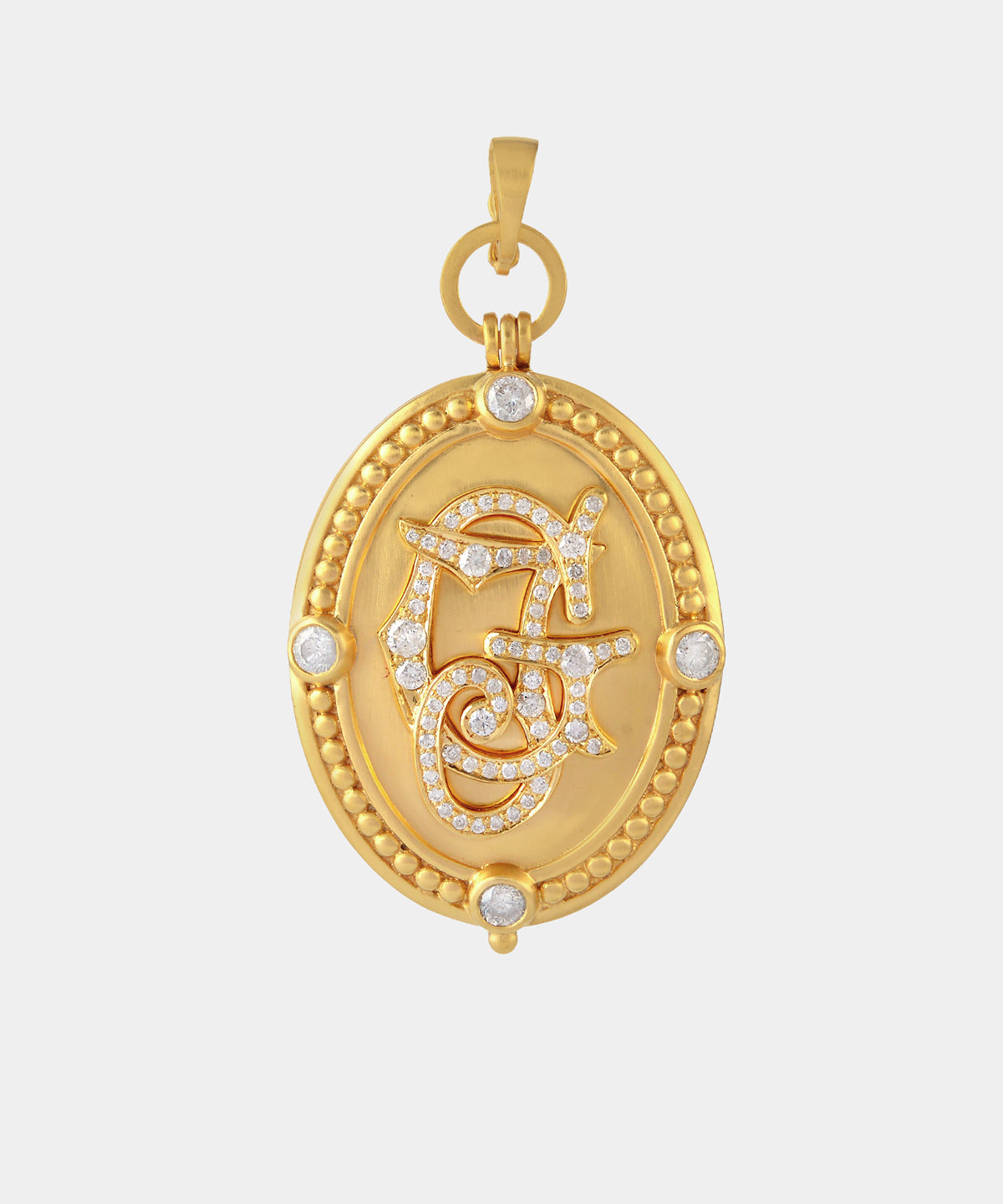 Gold Classic Oval Monogram Locket With Diamonds