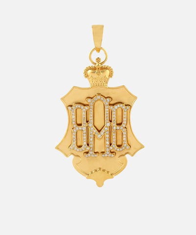 Gold Crown Shield Monogram Charm With Diamonds