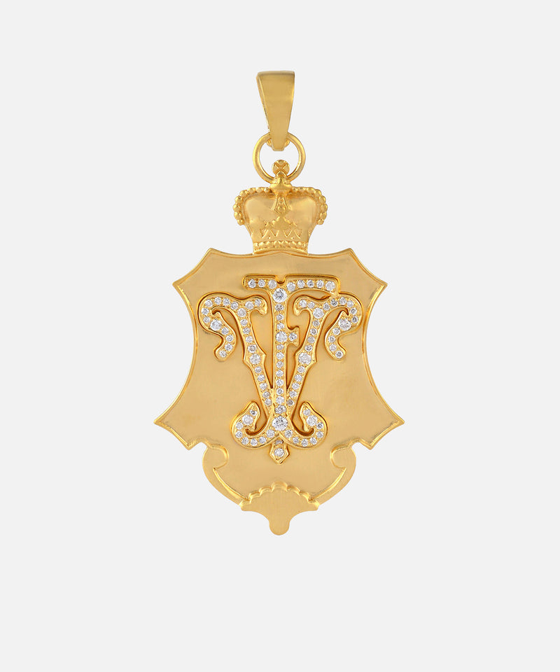 Gold Crown Shield Monogram Charm With Diamonds