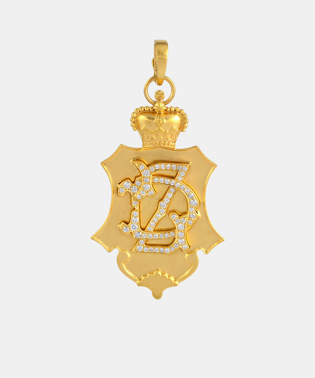 Gold Crown Shield Monogram Charm With Diamonds