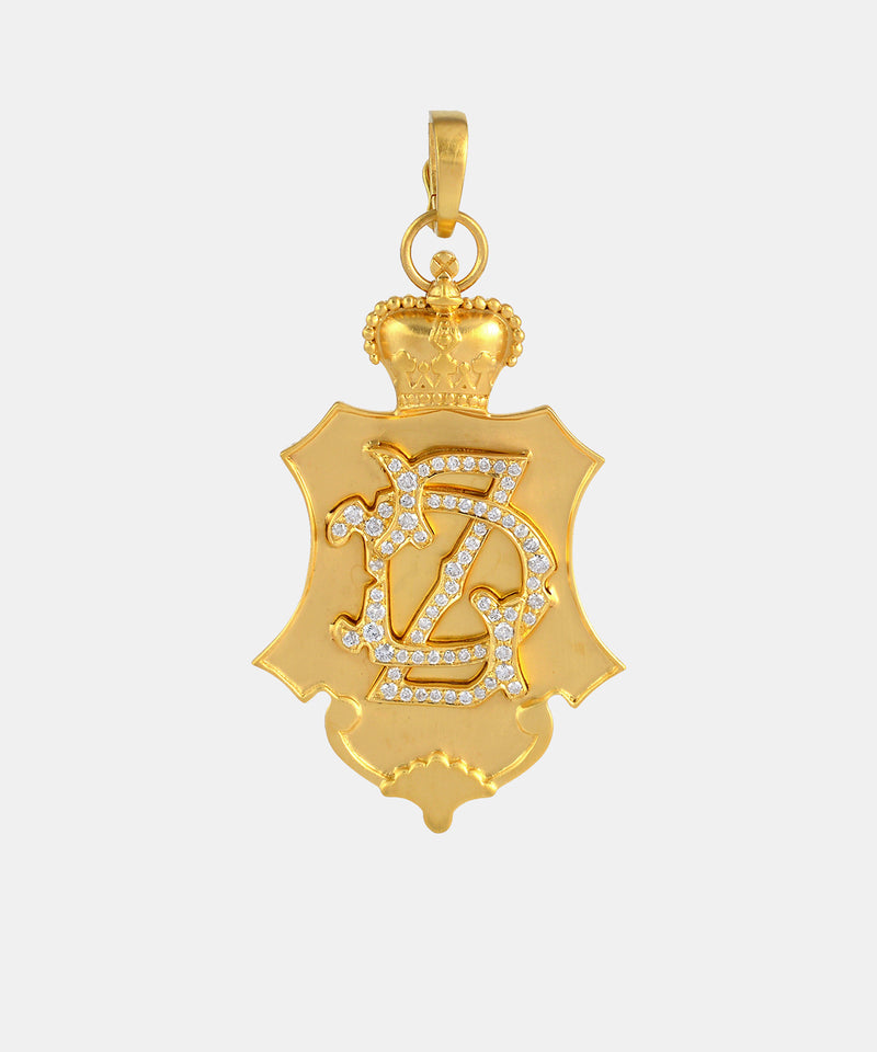 Gold Crown Shield Monogram Charm With Diamonds