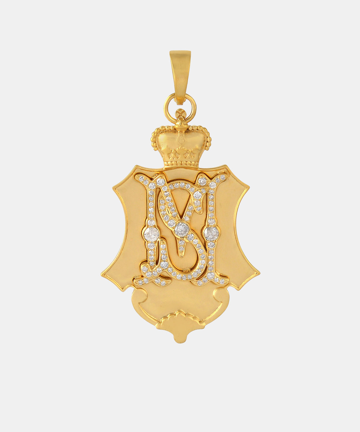 Gold Crown Shield Monogram Charm With Diamonds