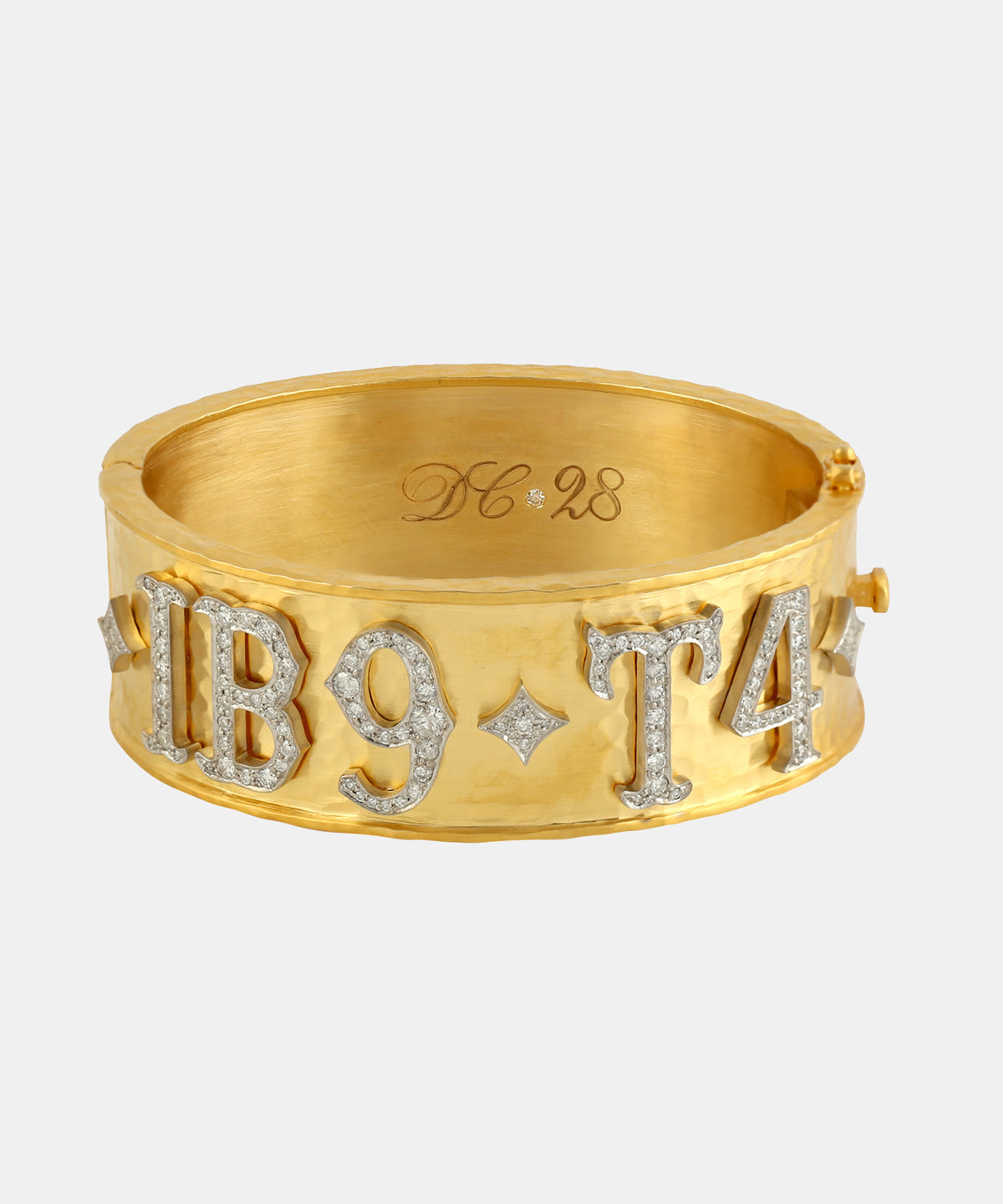 Gold Hand-Hammered Date Bangle With Diamonds
