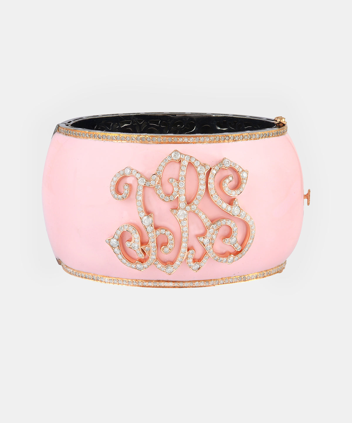 Rose Gold Monogram Bangle With Diamonds & Enamel