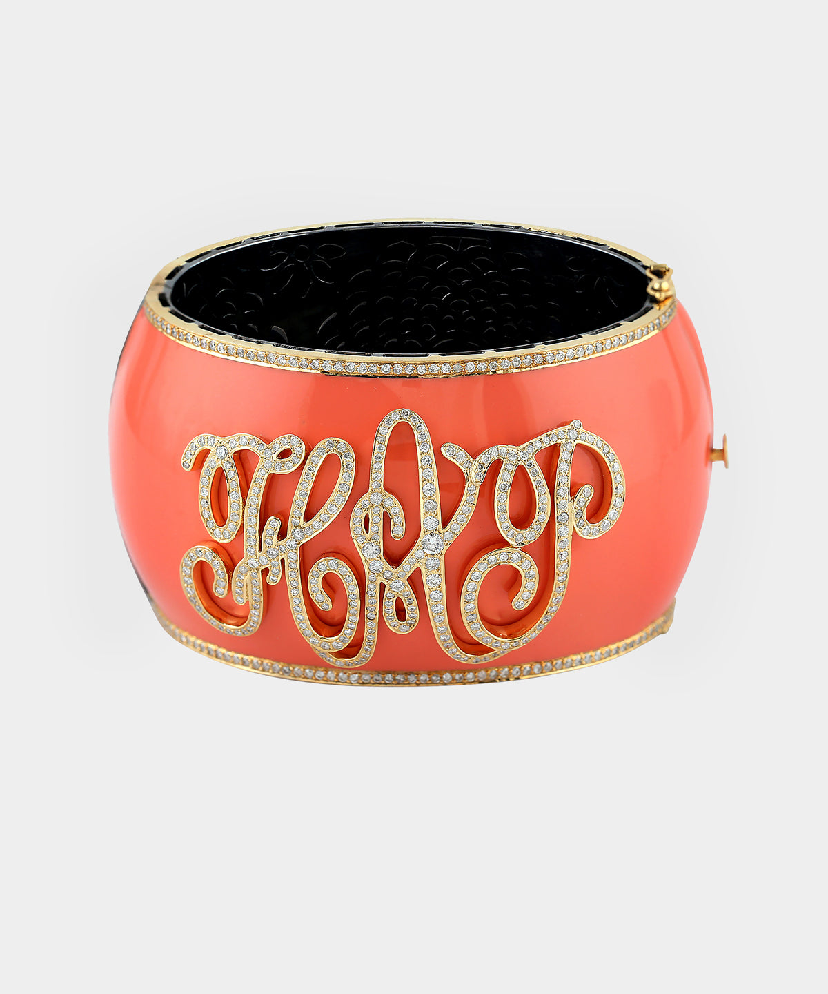 Gold Monogram Bangle With Diamonds & Enamel