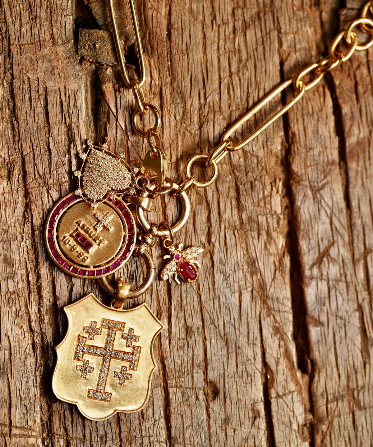 Gold Love Token Monogram Charm With Rubies & Diamonds