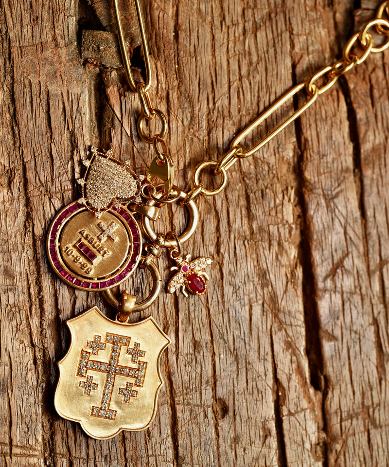 Gold Love Token Monogram Charm With Rubies & Diamonds