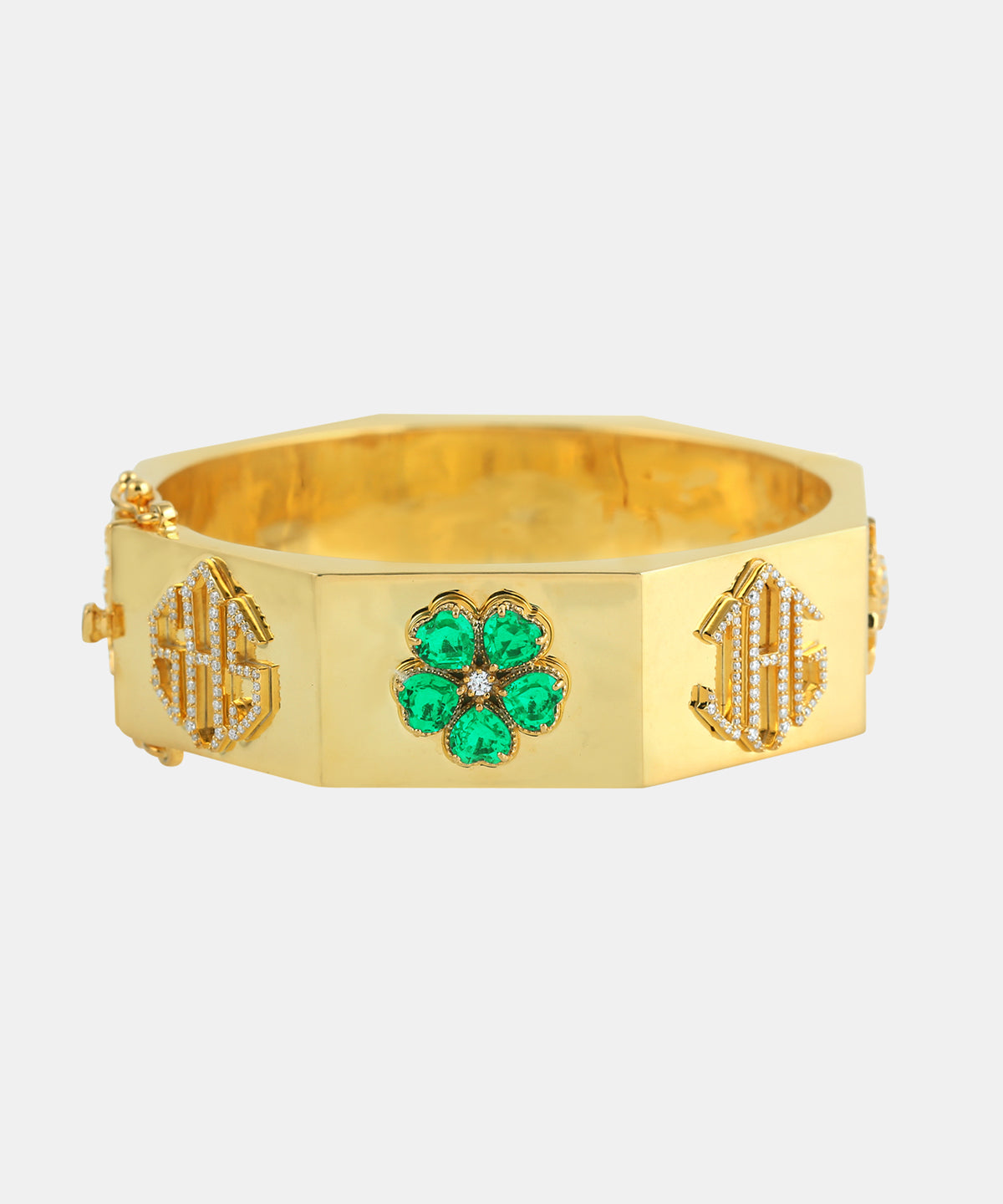 Gold Octagon Monogram Bangle With Diamonds