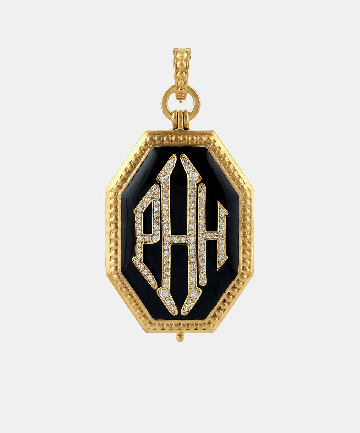 Gold Octagon Monogram Locket With Diamonds & Enamel