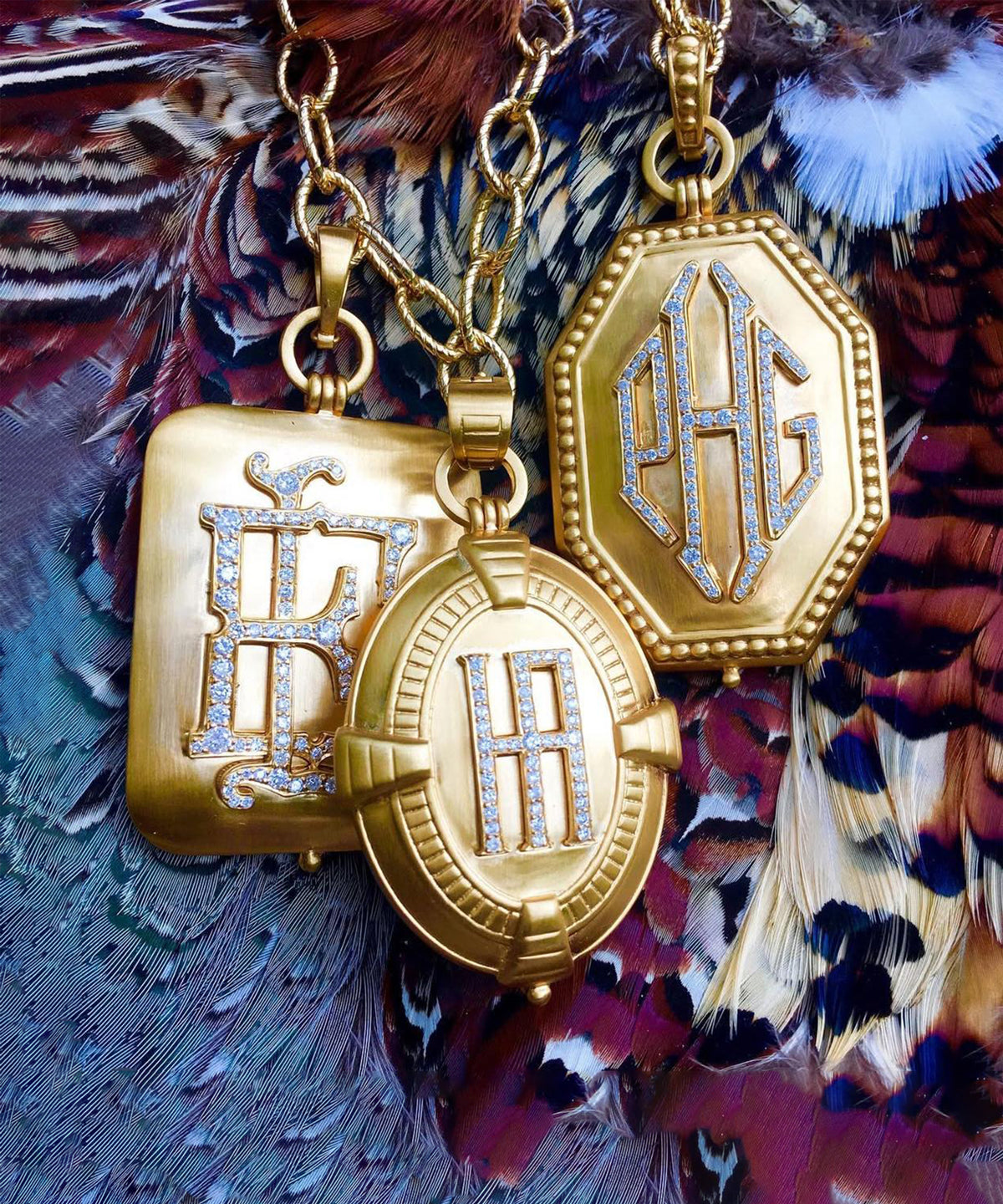 Gold Window Monogram Locket With Diamonds