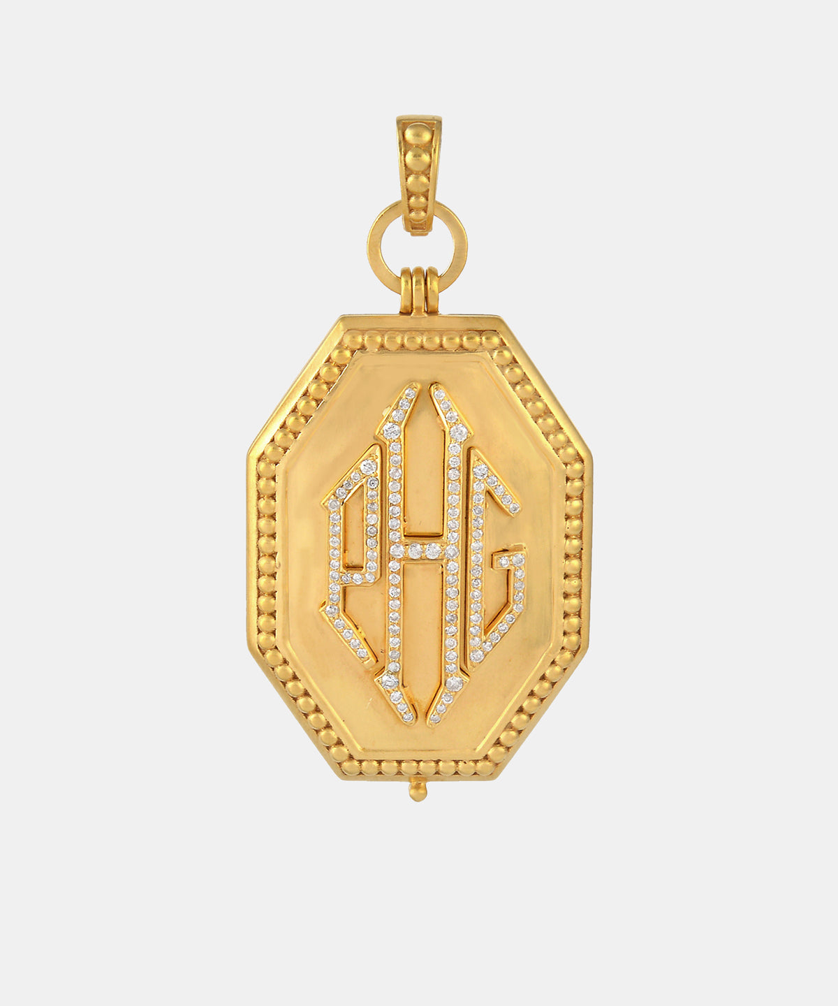 Gold Octagon Monogram Locket With Diamonds