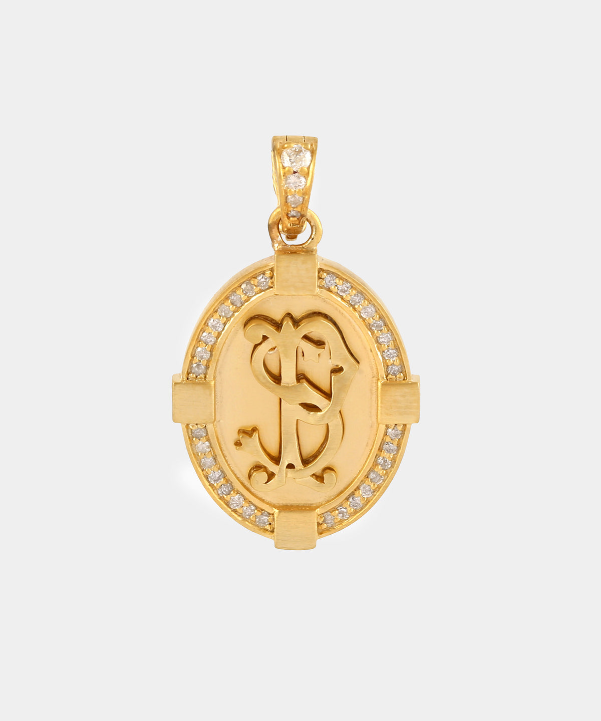 Gold Oval Monogram Charm With Diamonds