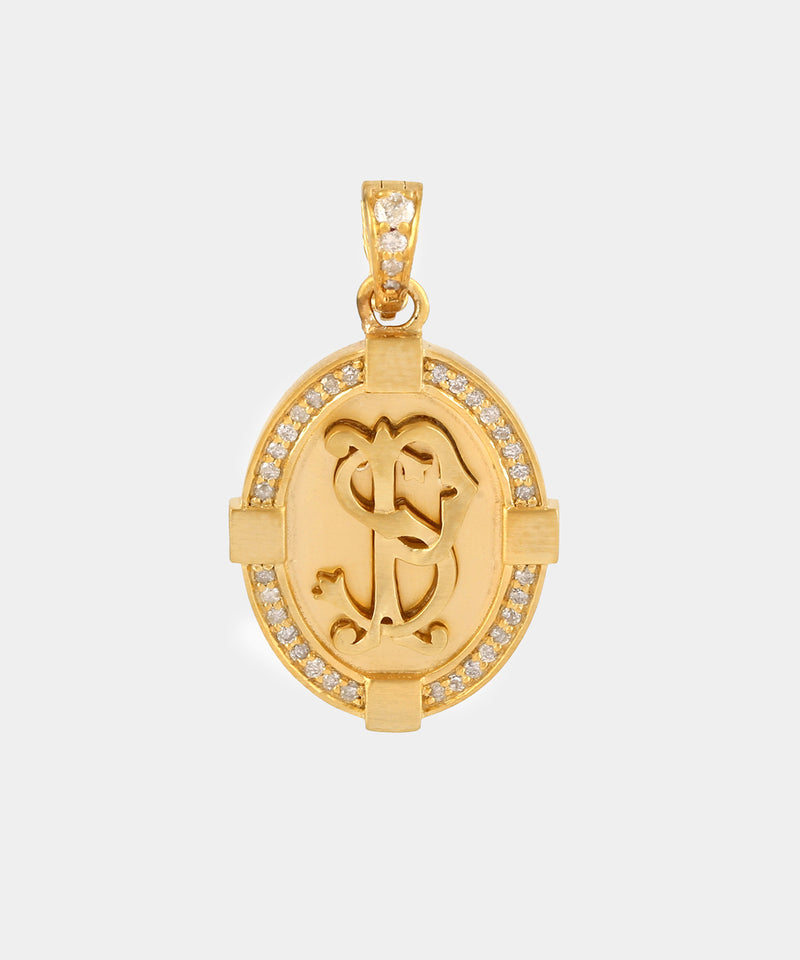 Gold Oval Monogram Charm With Diamonds