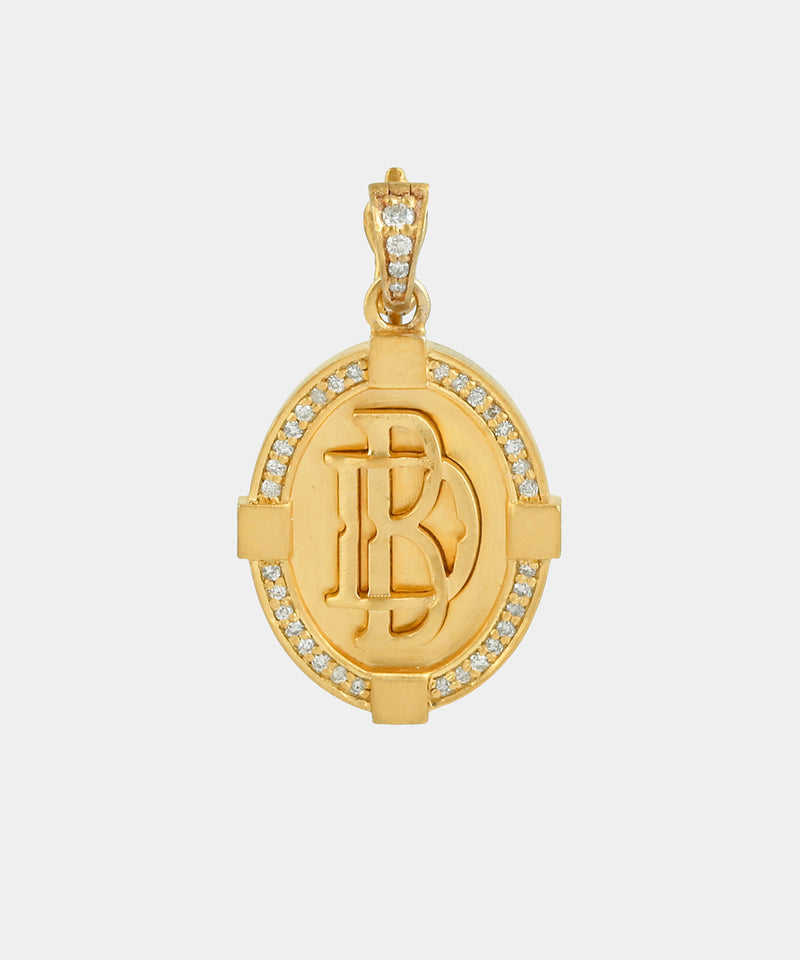 Gold Oval Monogram Charm With Diamonds