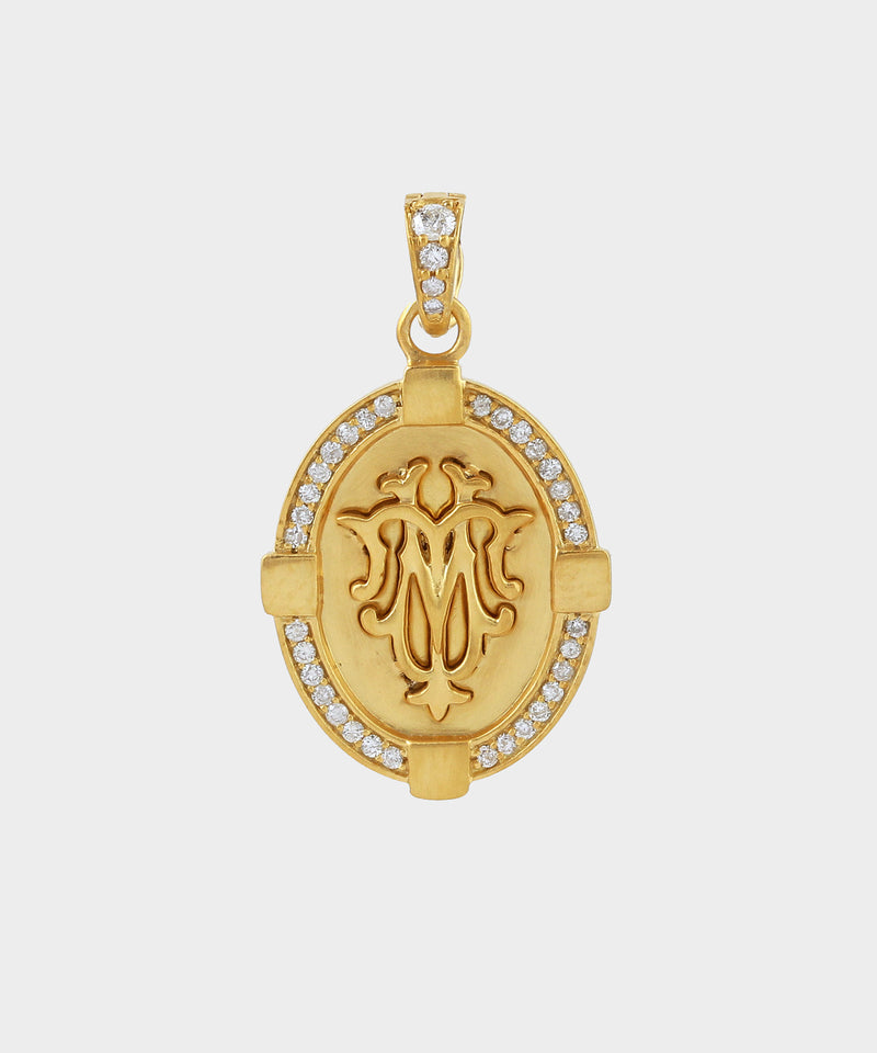 Gold Oval Monogram Charm With Diamonds