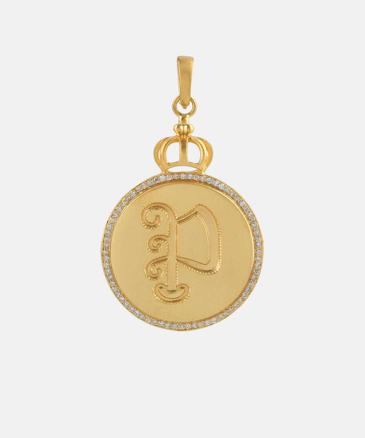 Gold Round Crown Monogram Charm With Diamonds
