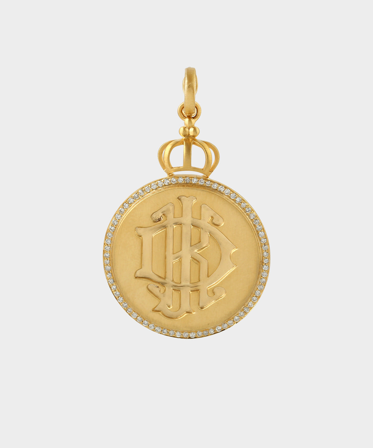 Gold Round Crown Monogram Charm With Diamonds