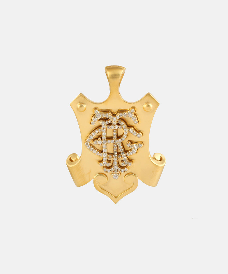 Gold Royal Shield Monogram Charm With Diamonds