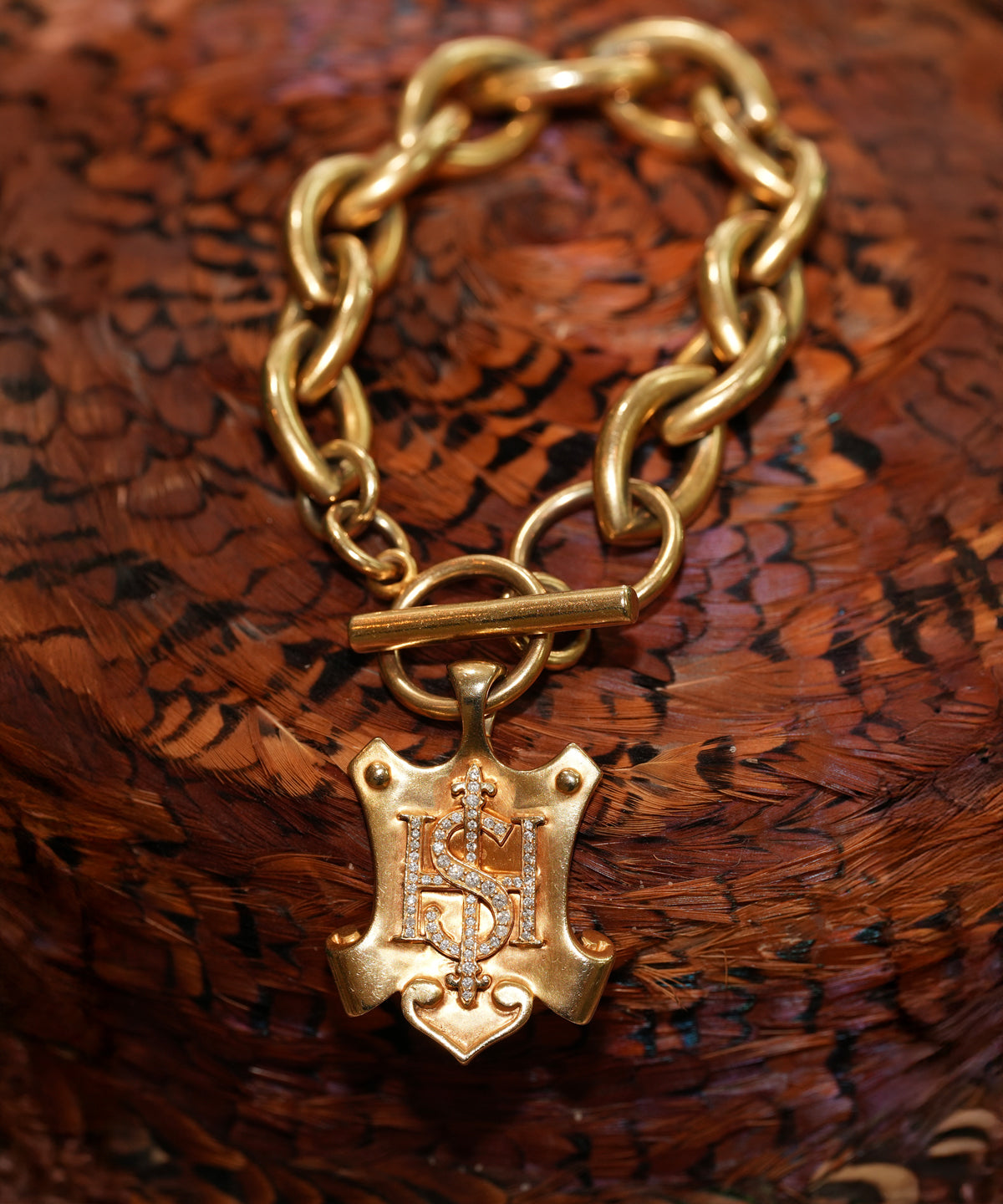 Gold Royal Shield Monogram Charm With Diamonds