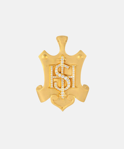 Gold Royal Shield Monogram Charm With Diamonds