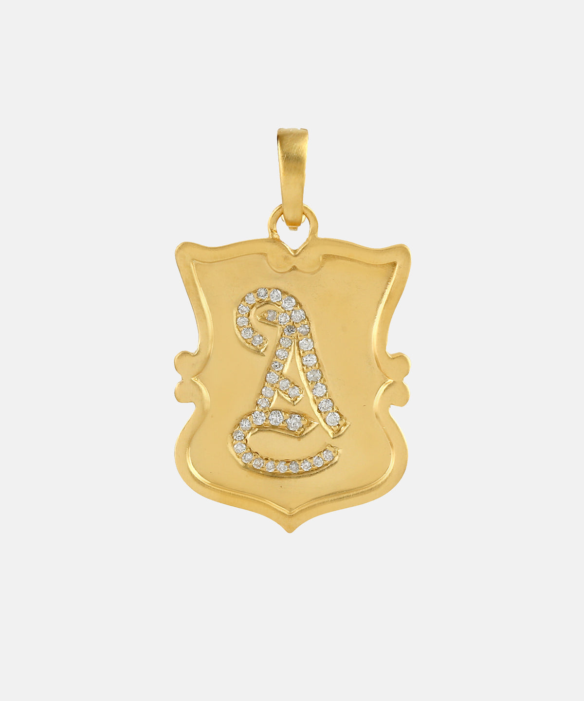 Gold Scroll Shield Monogram Charm With Diamonds