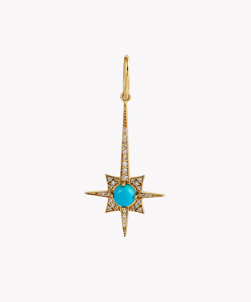 Gold Shooting Star Charm With Turquoise & Diamonds