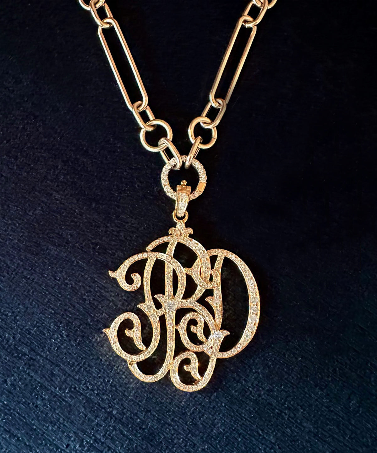Gold Large Three Letter Diamond Floating Pendant