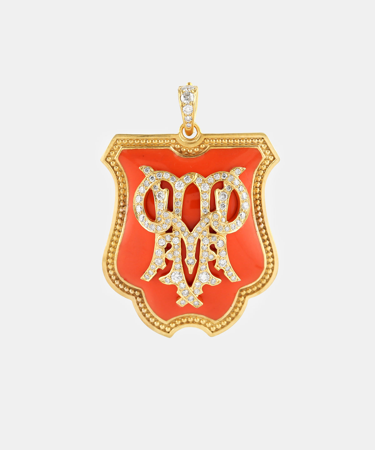 Gold Tudor Monogram Charm With Diamonds & Enamel