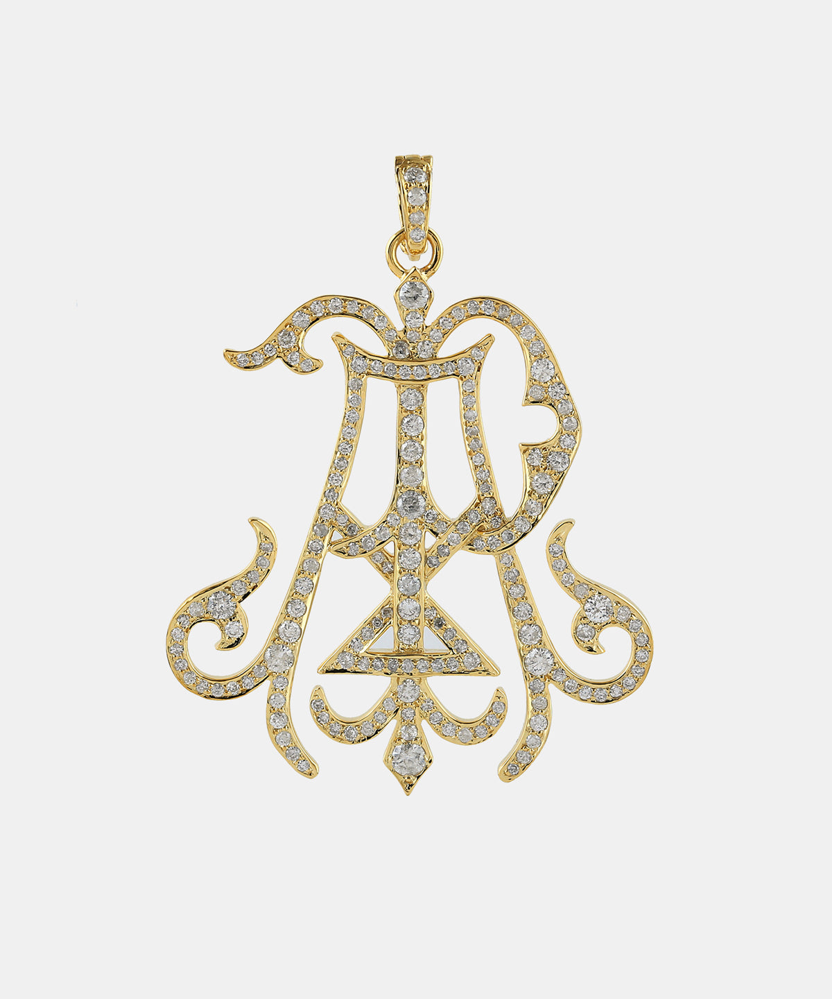 Gold Large Two Letter Diamond Floating Pendant