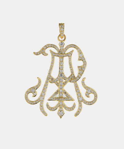 Gold Large Two Letter Diamond Floating Pendant