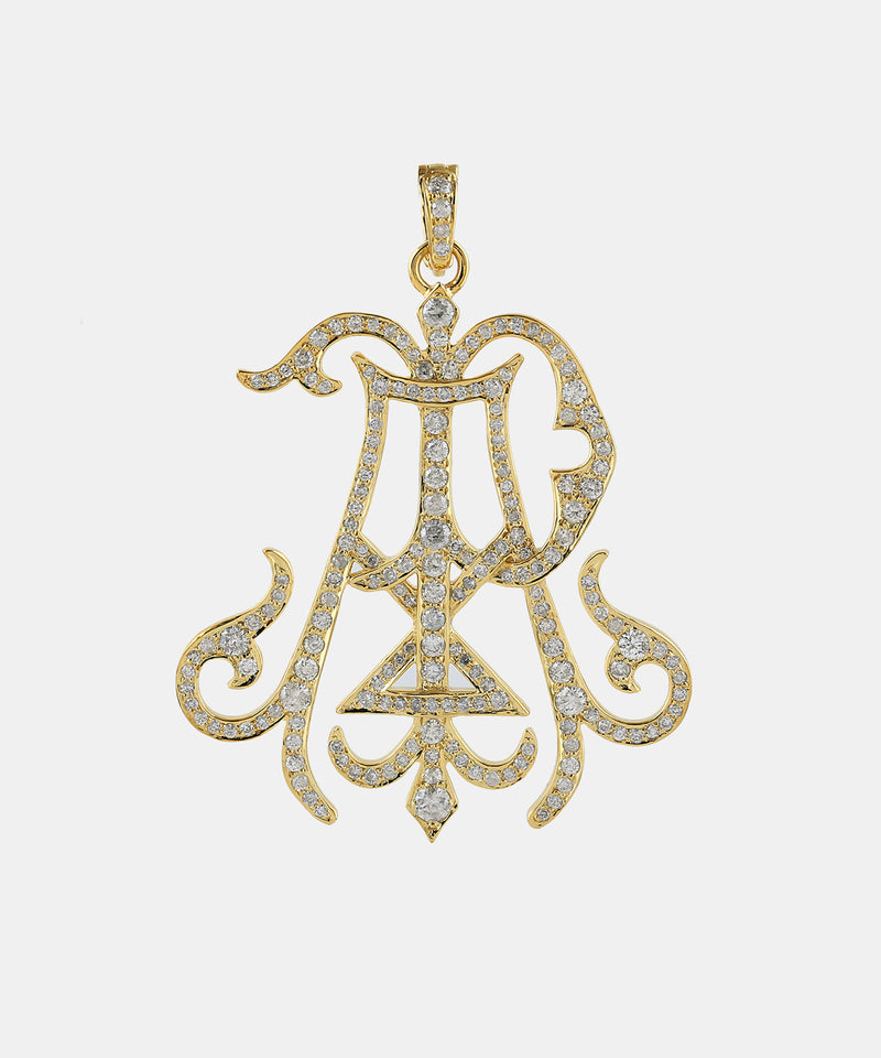 Gold Large Two Letter Diamond Floating Pendant