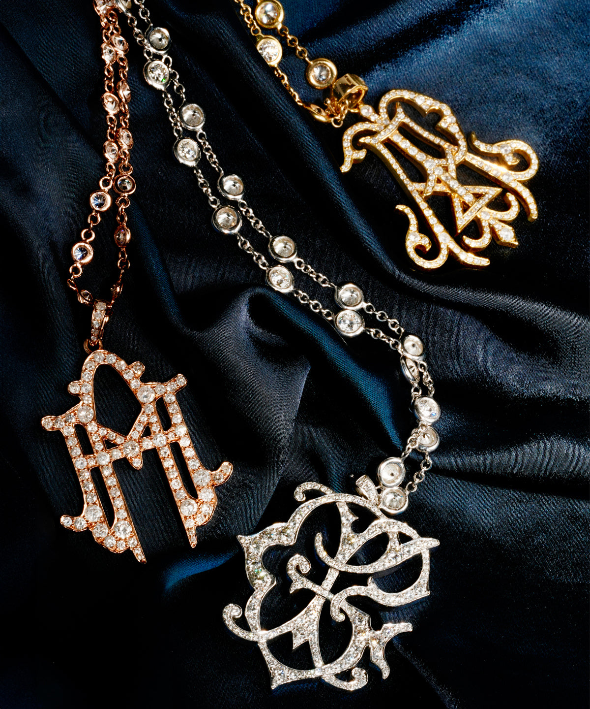 Gold Large Two Letter Diamond Floating Pendant