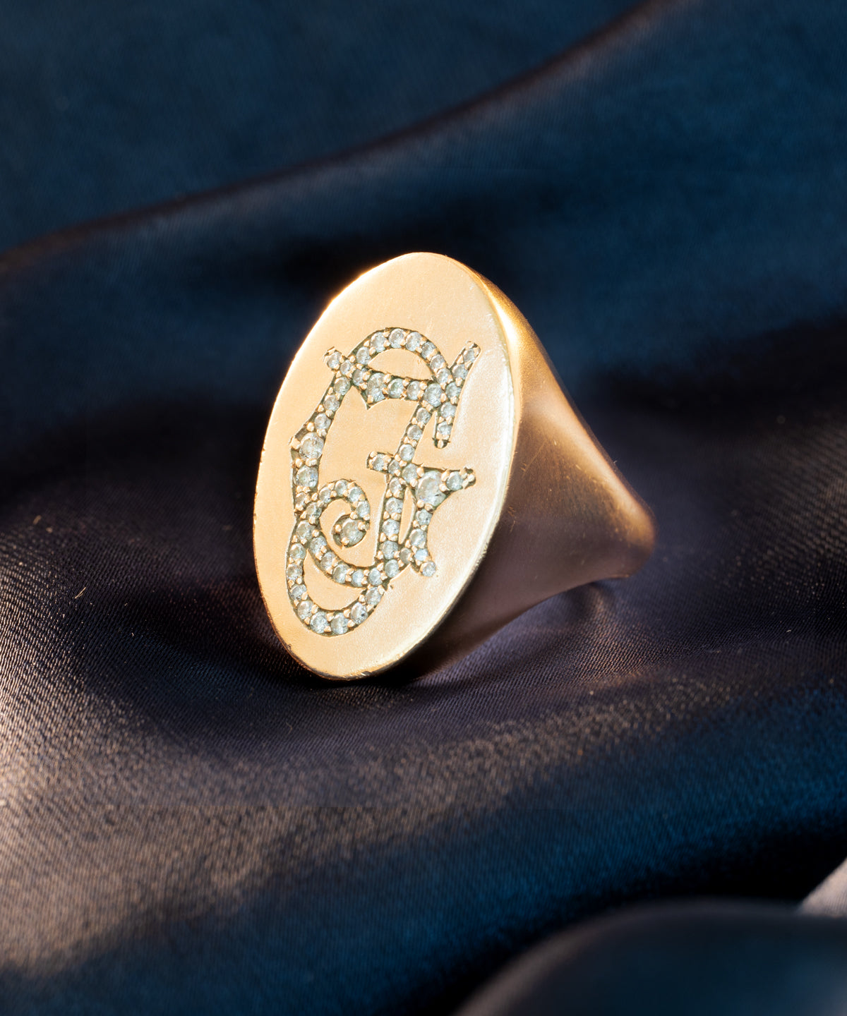 Gold Monogram Signet Ring With Diamonds