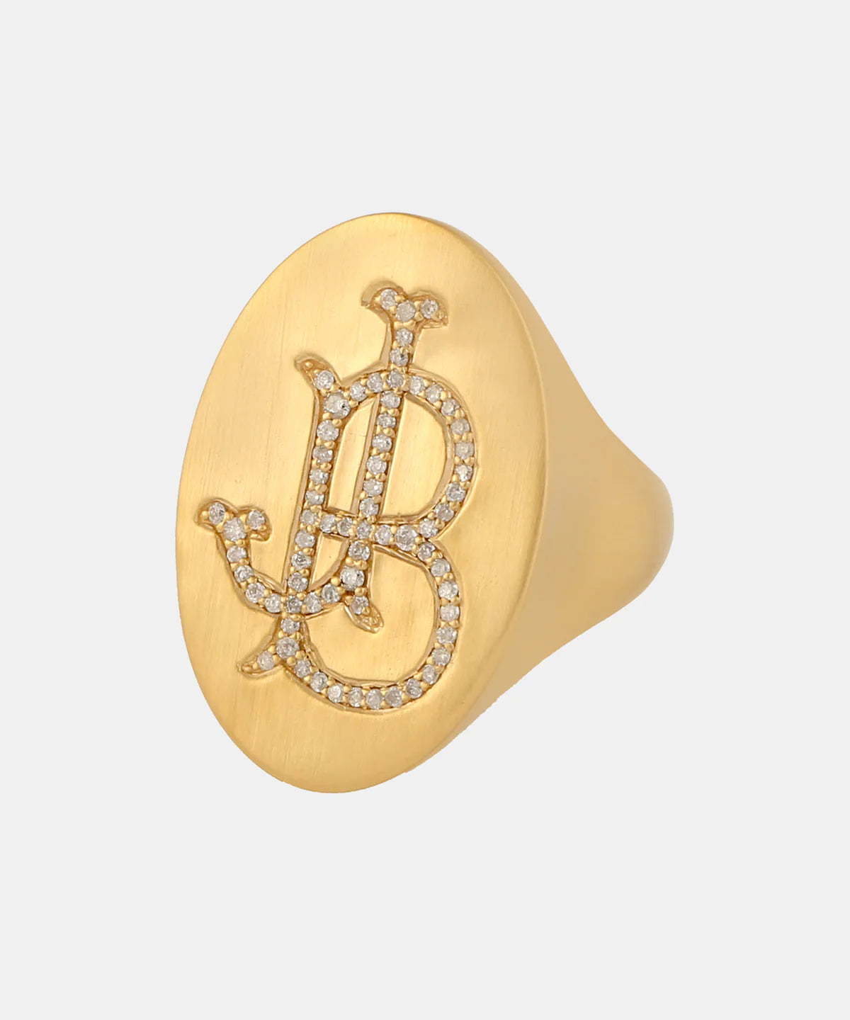Gold Monogram Signet Ring With Diamonds