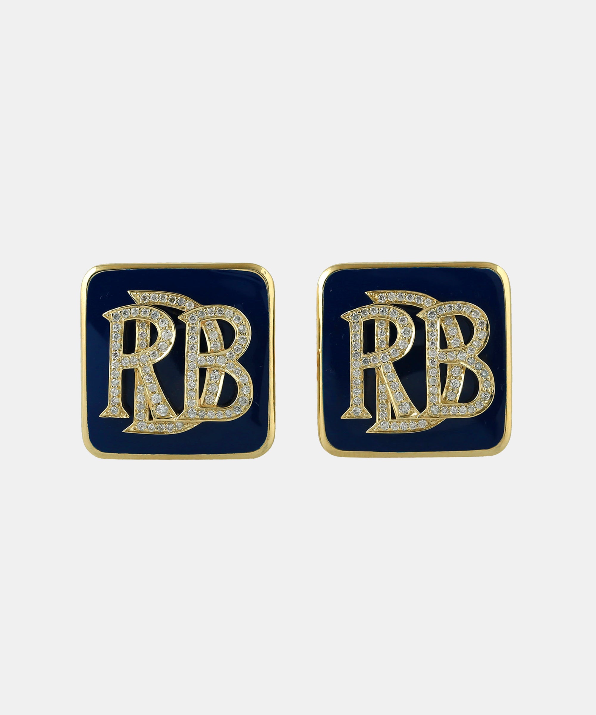 Gold Monogram Cufflinks With Diamonds & Enamel