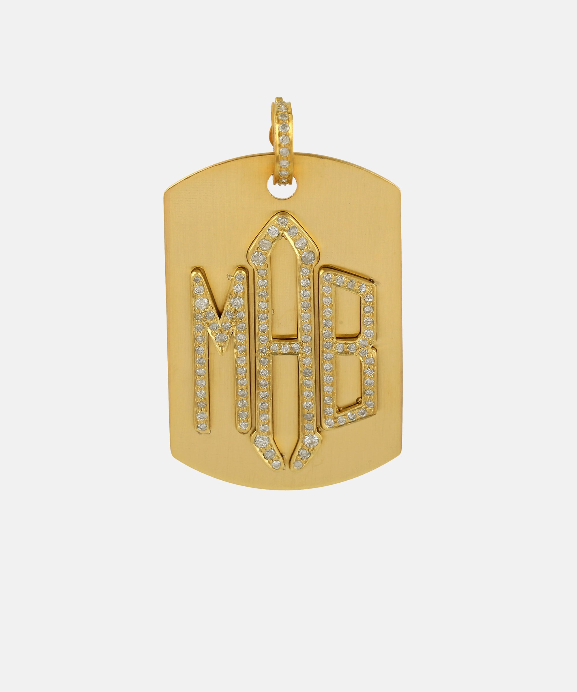 Gold Three-Quarter Dog Tag With Diamonds