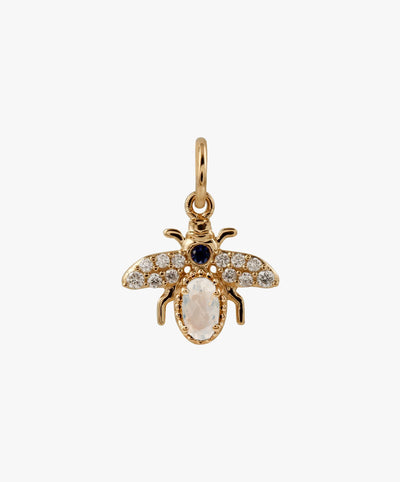 Gold Bee Charm With Diamonds, Sapphire & Opal