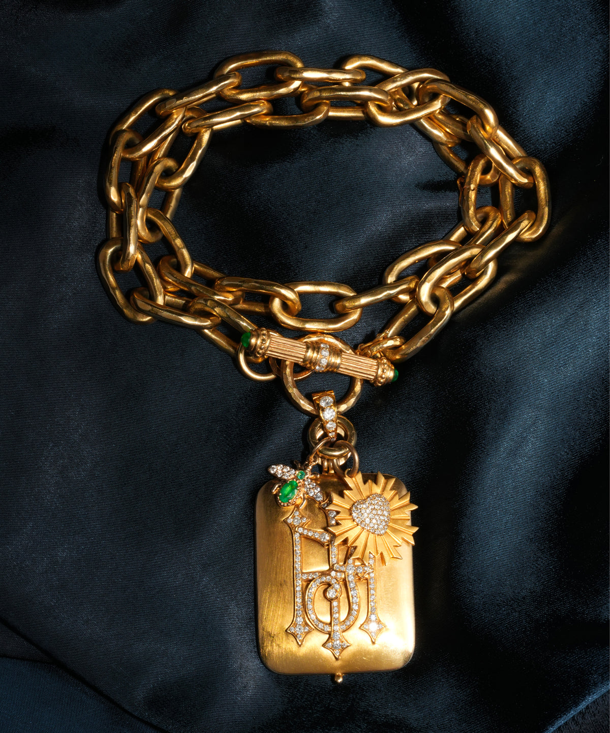 Gold Classic Monogram Locket With Diamonds